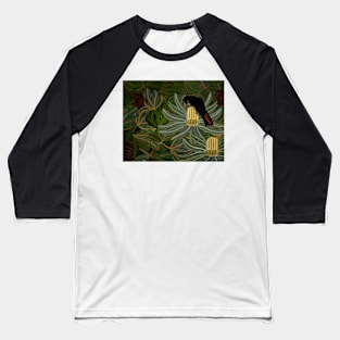 Red Tailed Black Cockatoo and Banksia Seed Pods Baseball T-Shirt